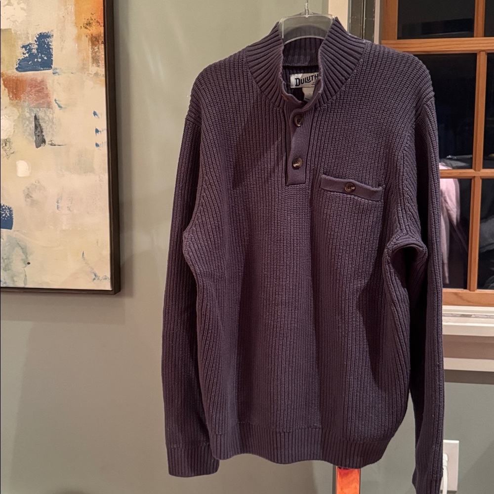 Duluth Trading Co Men's Navy Blue Brigadier 3 Button Sweater Size Large